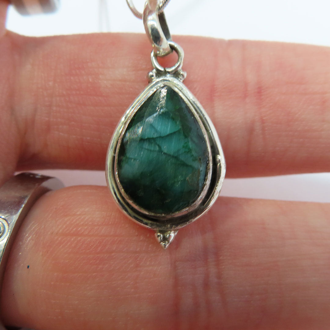 Silver Emerald Drop Necklace