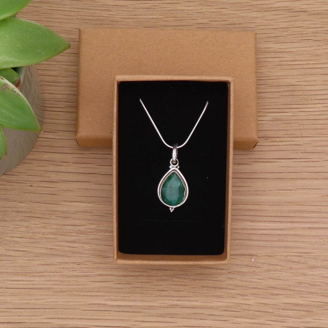 Silver Emerald Drop Necklace