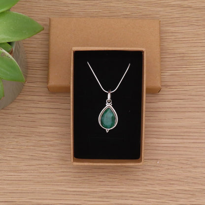 Silver Emerald Drop Necklace