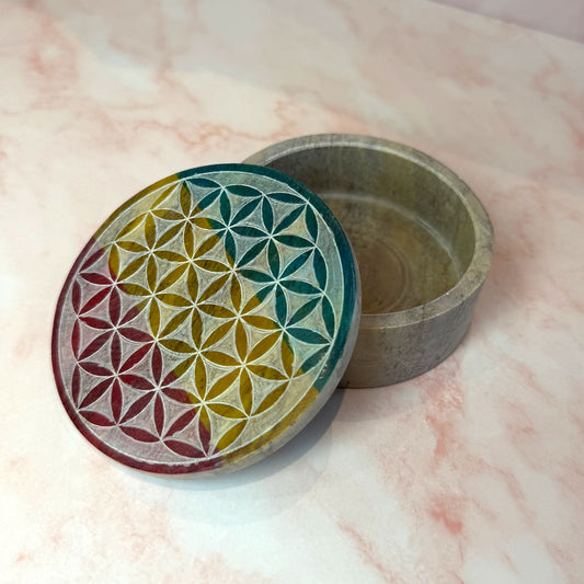 Flower of Life Soapstone Round Box