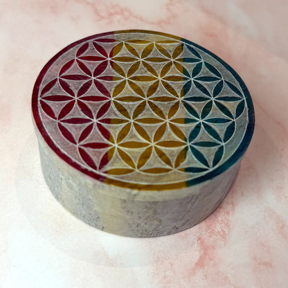 Flower of Life Soapstone Round Box