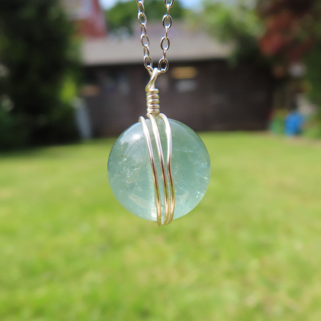 Fluorite Wire Wrapped Crystal Ball Pendants