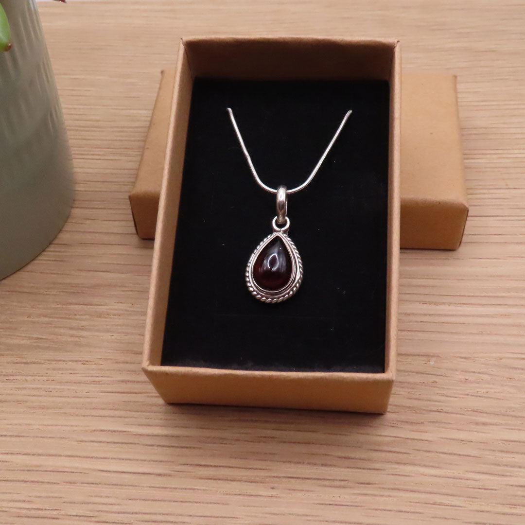 Silver Garnet Drop Necklace