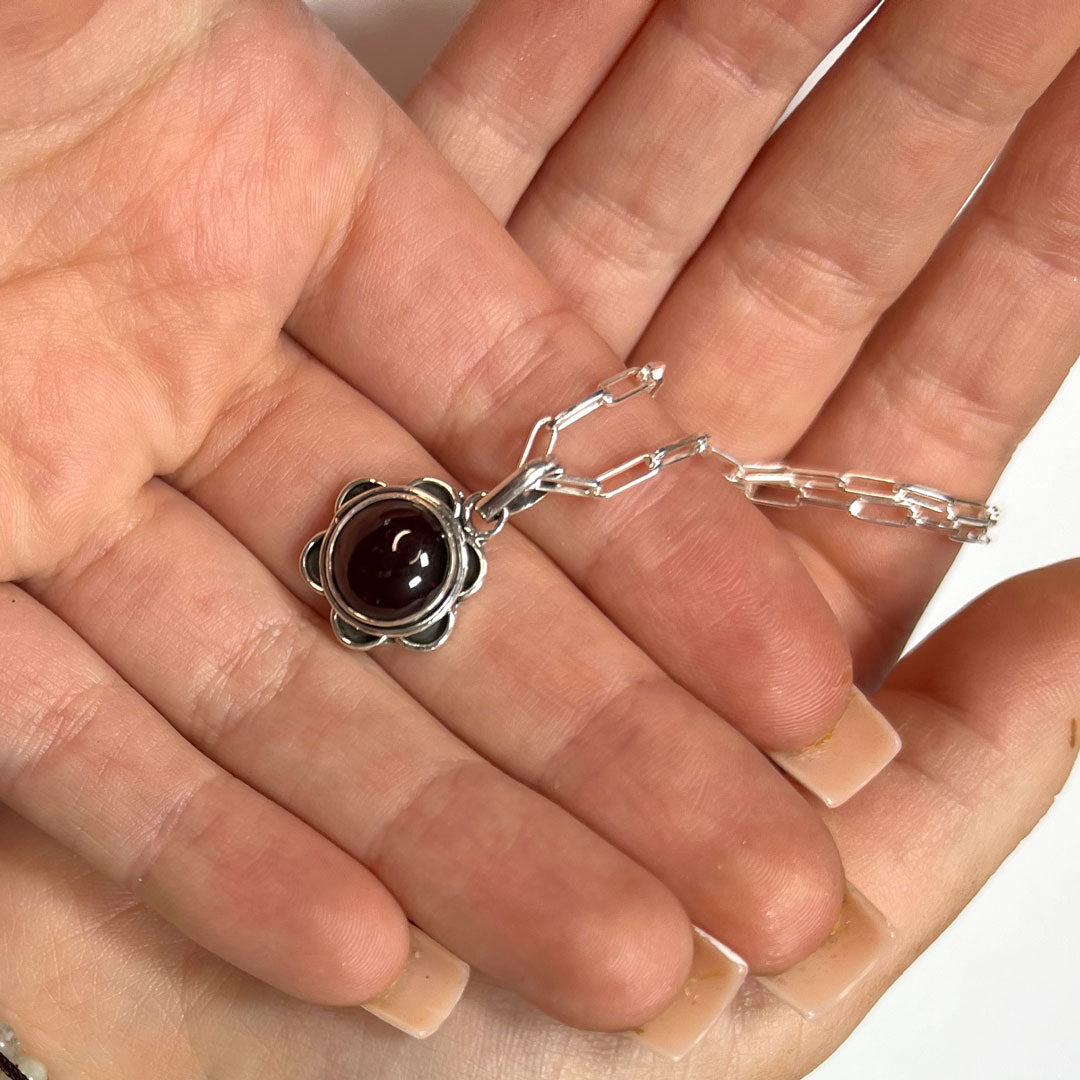 Silver Garnet Flower Necklace