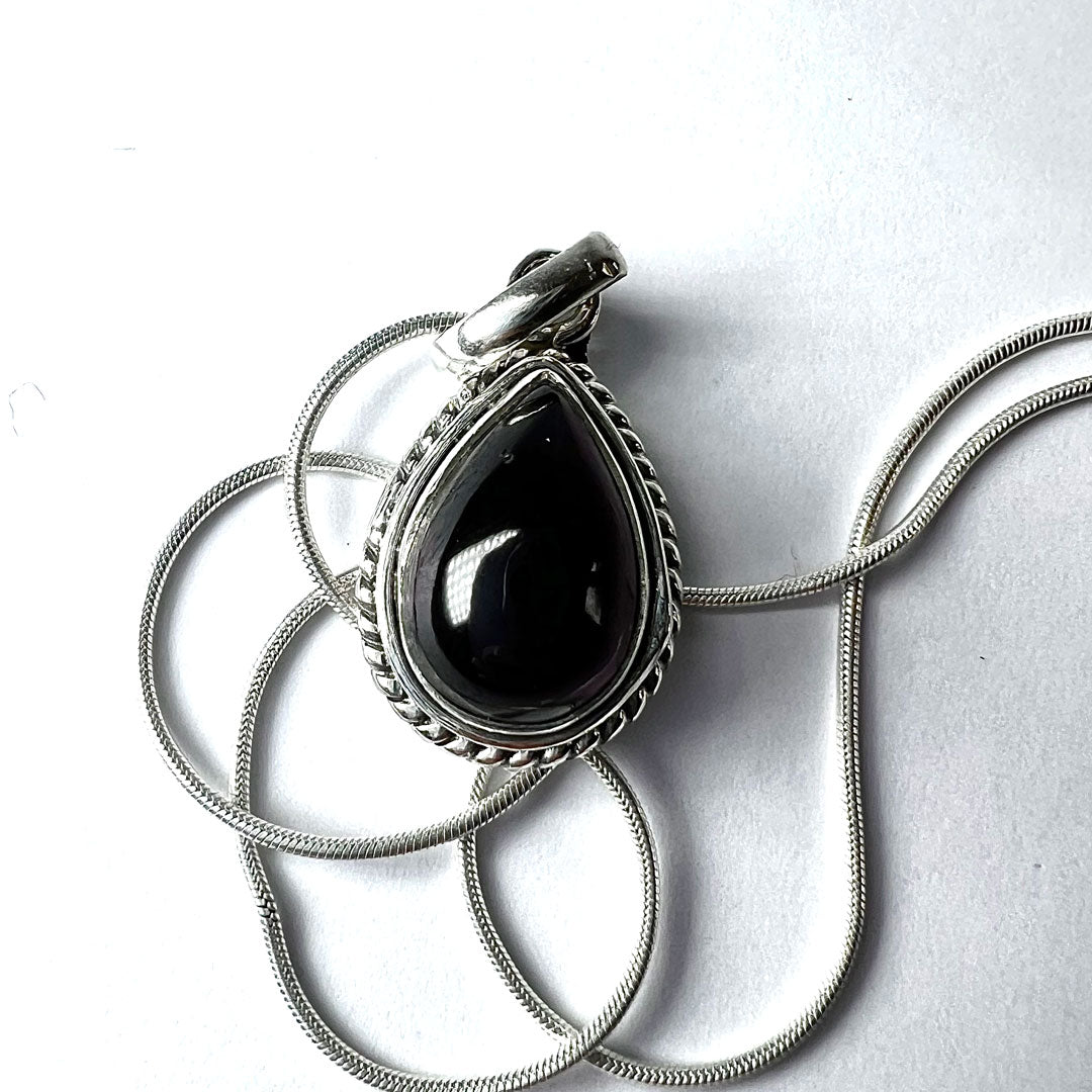 Silver Garnet Drop Necklace