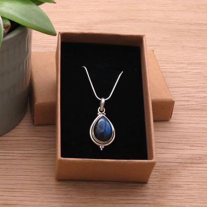 Silver Labradorite Drop Necklace