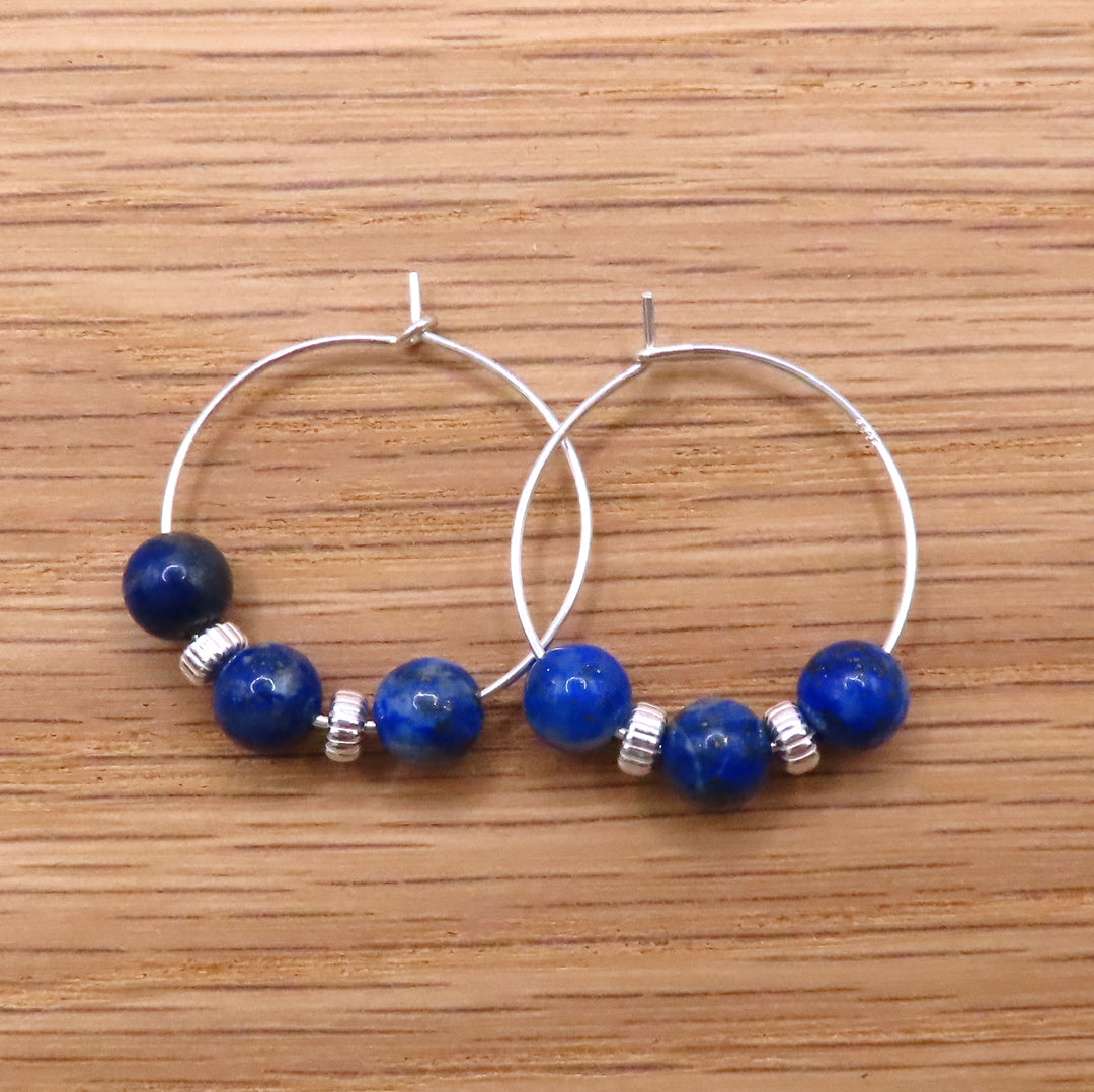 Lapis Lazuli and Sterling Silver Hoop Earrings