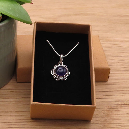 Silver Lapis Lazuli Flower Necklace