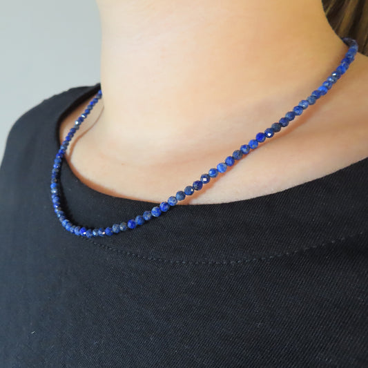 3mm Faceted Lapis Lazuli Crystal Necklace