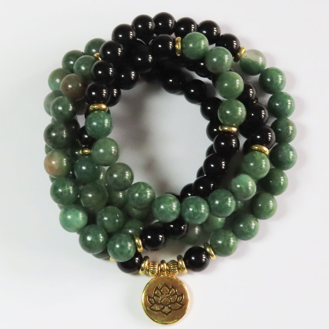 African Jade and Onyx Mala Beads