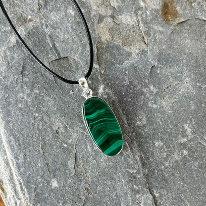 Handcrafted Malachite Pendants in Sterling Silver