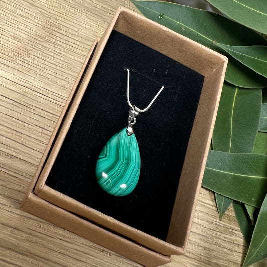 Silver Malachite Drop Necklace