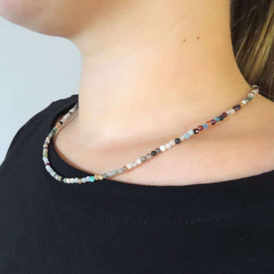 3mm Faceted Mixed Stone Crystal Necklace
