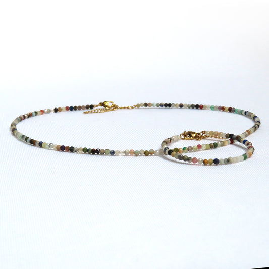 Mixed Stone 3mm Necklace and Bracelet Set