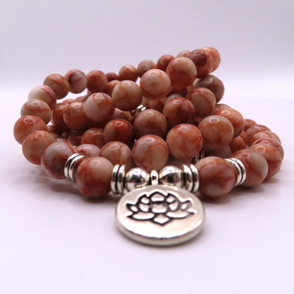 Pink Picasso Jasper Mala Beads