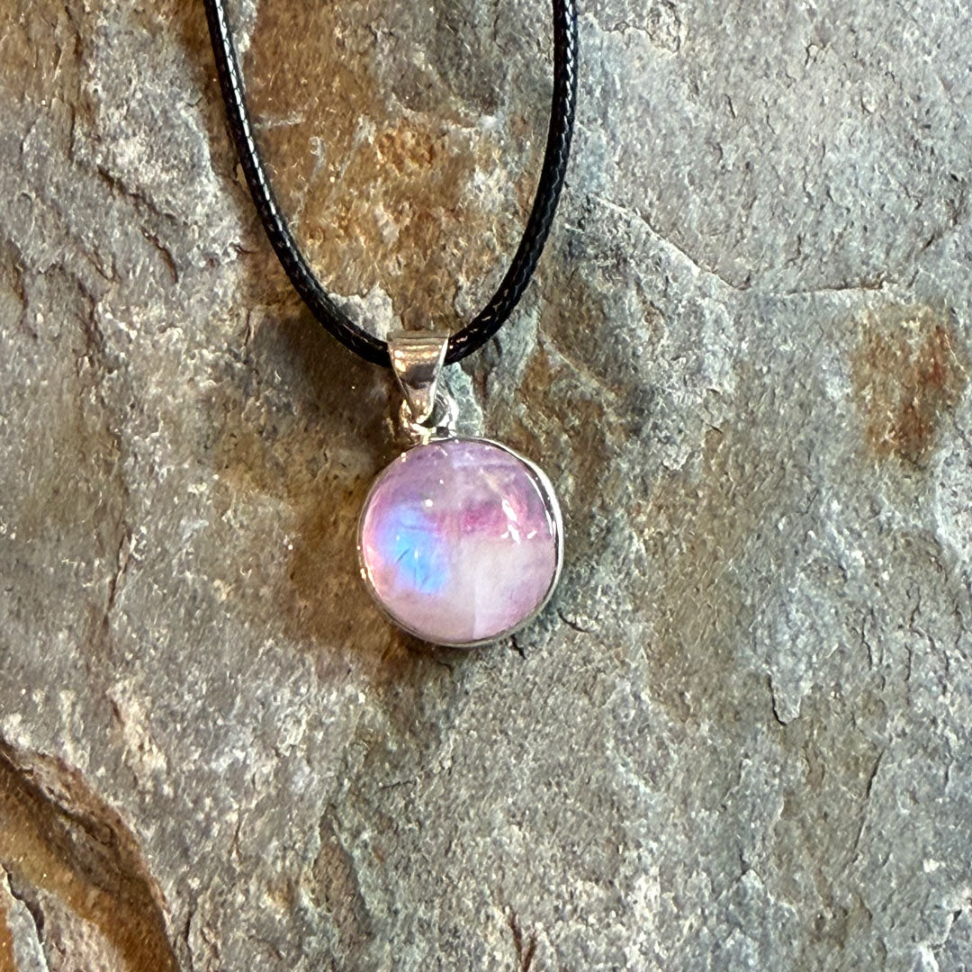Handcrafted PInk Moonstone and Silver Necklace Pendant