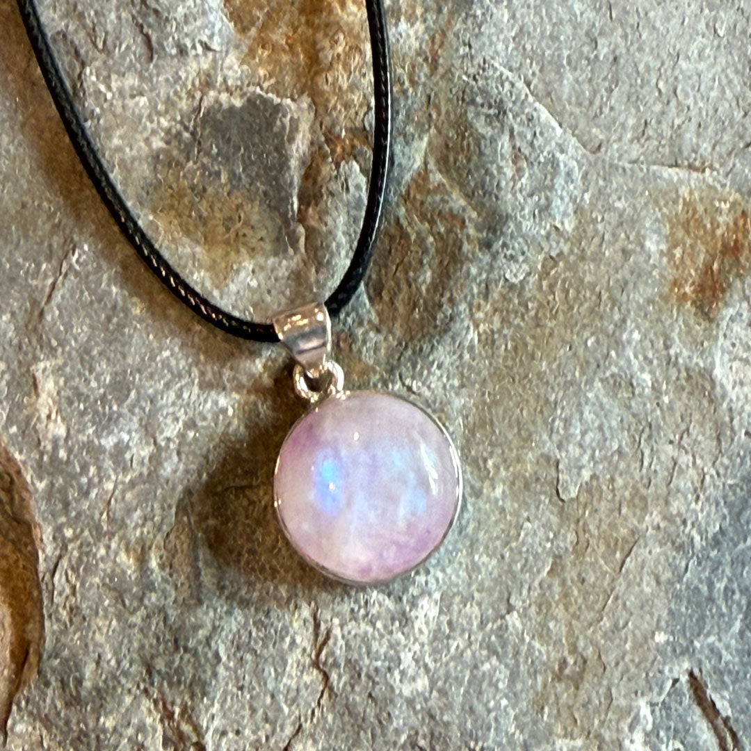Handcrafted PInk Moonstone and Silver Necklace Pendant