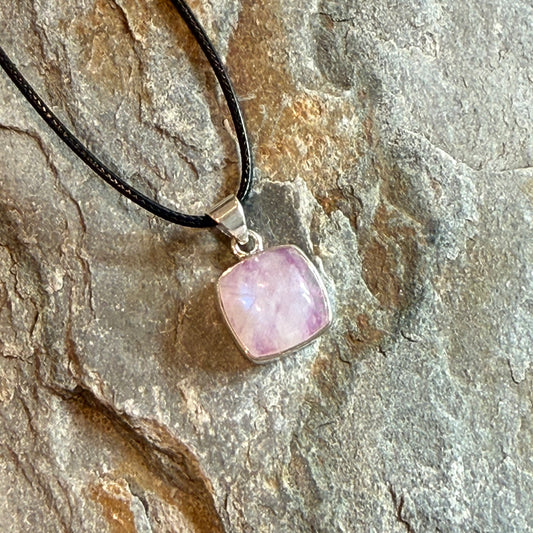 Handcrafted PInk Moonstone and Silver Necklace Pendant