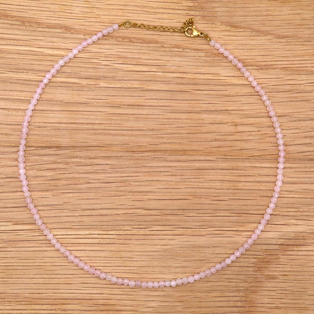 3mm Faceted Rose Quartz Crystal Necklace