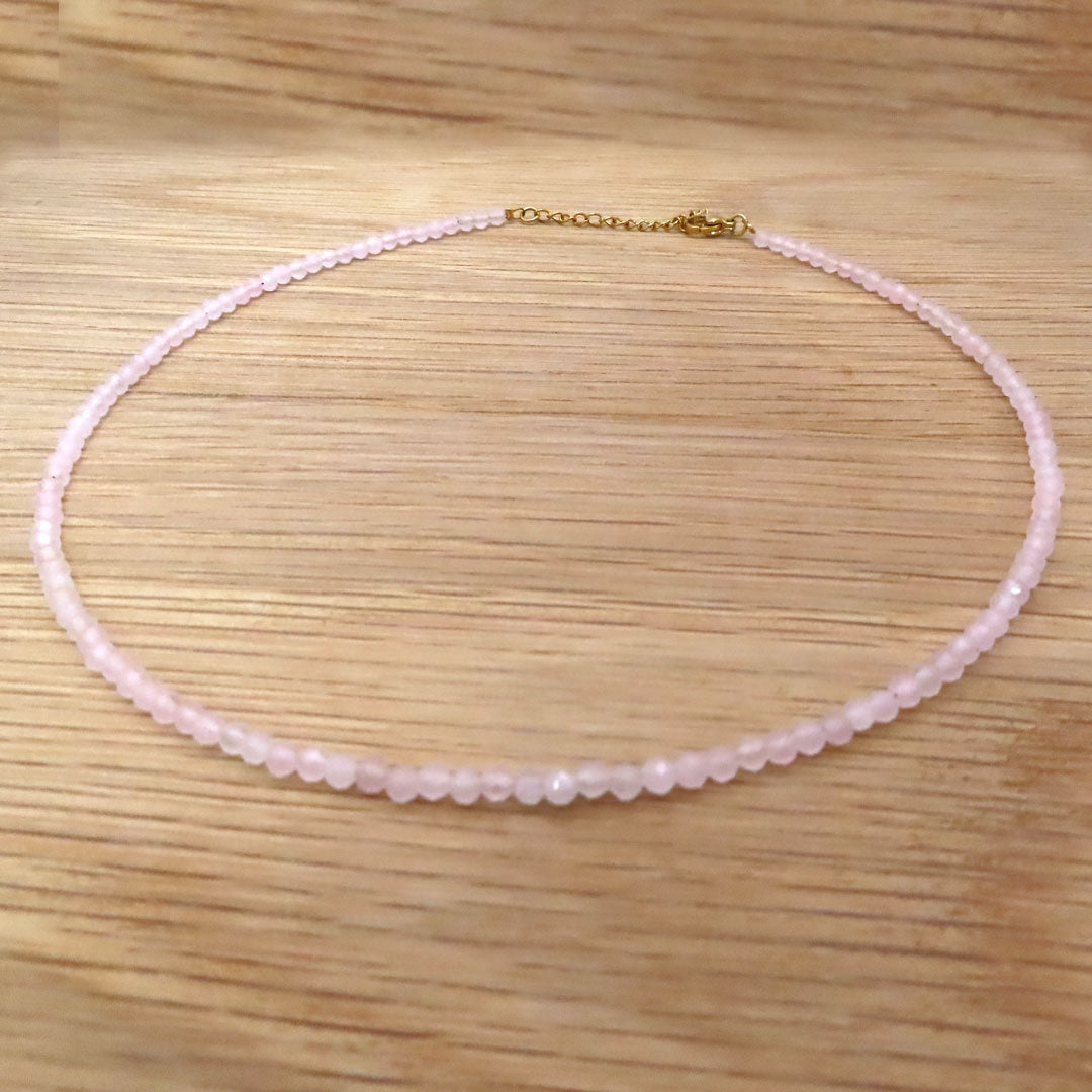 3mm Faceted Rose Quartz Crystal Necklace