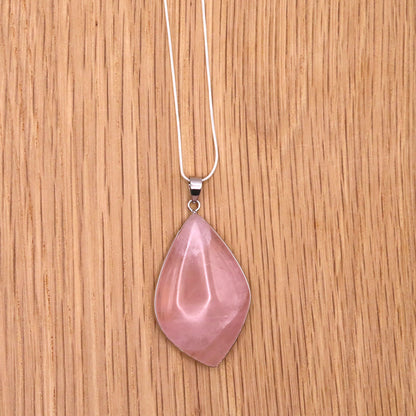 Silver Rose Quartz Drop Necklace