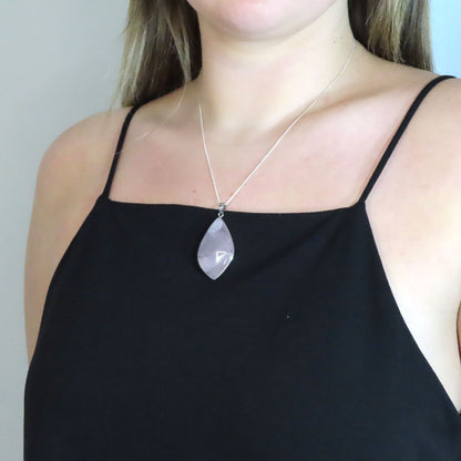 Silver Rose Quartz Drop Necklace