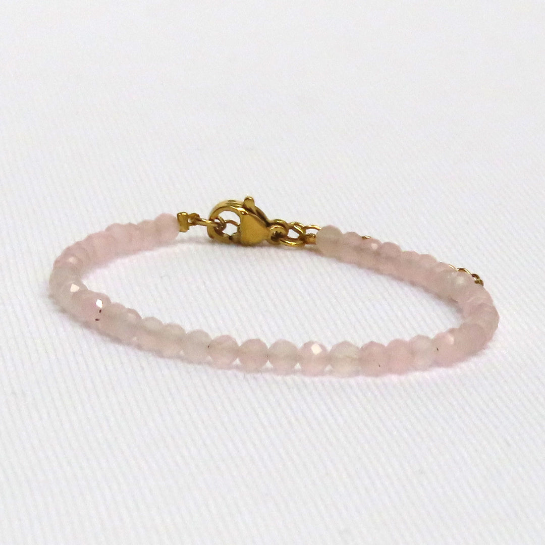 3mm Faceted Rose Quartz Crystal Bracelet