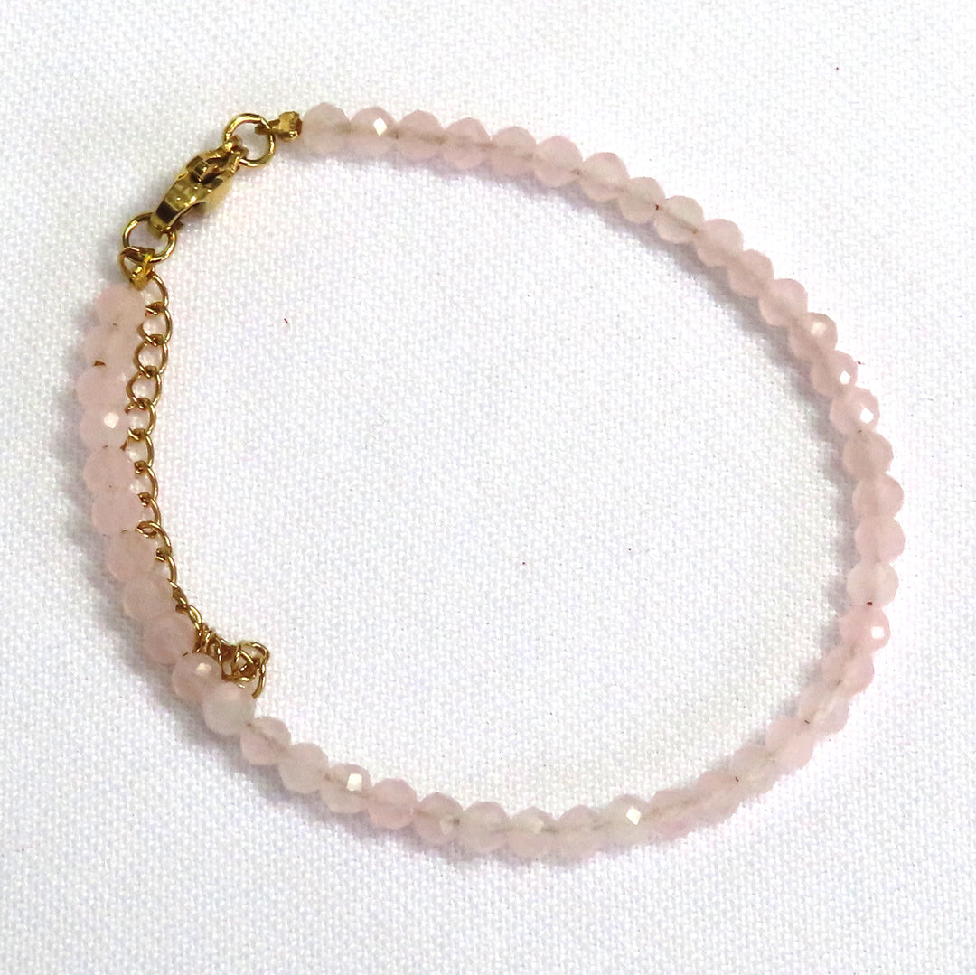 3mm Faceted Rose Quartz Crystal Bracelet