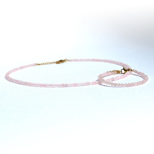 Rose Quartz 3mm Necklace & Bracelet Set