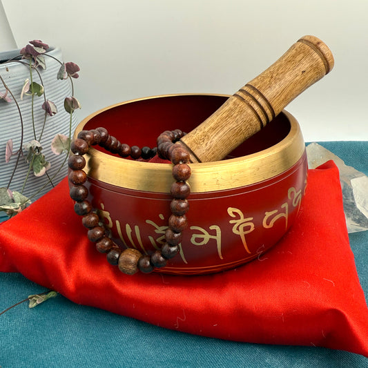 Tibetan Red Five Buddha Singing Bowl Gift Set