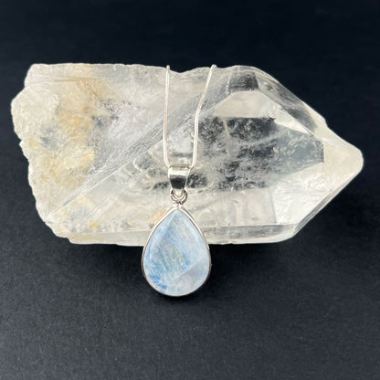 Handcrafted Blue Moonstone and Silver Necklace Pendant