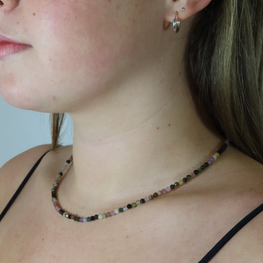 3mm Faceted Tourmaline Crystal Necklace
