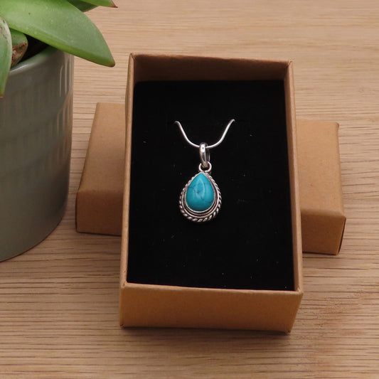 Silver Turquoise Drop Necklace