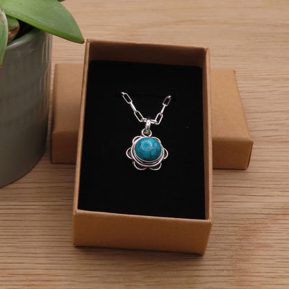 Silver Turquoise Flower Necklace