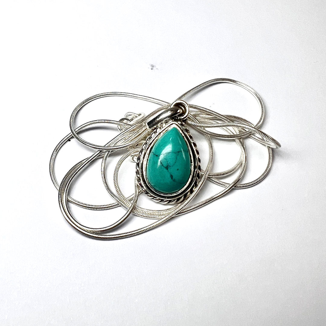 Silver Turquoise Drop Necklace