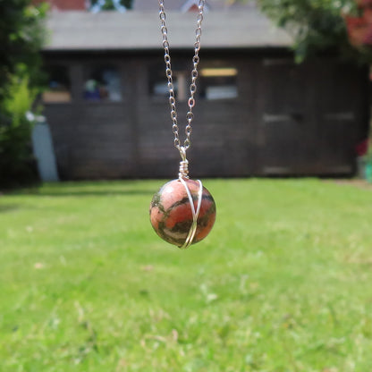 Unakite Wire Wrapped Crystal Ball Pendants