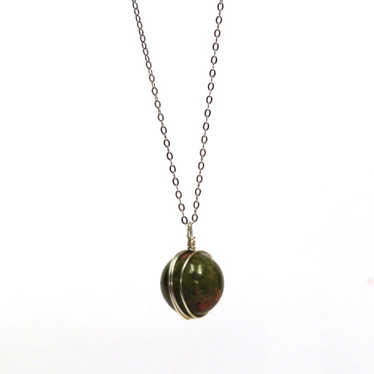 Unakite Wire Wrapped Crystal Ball Pendants