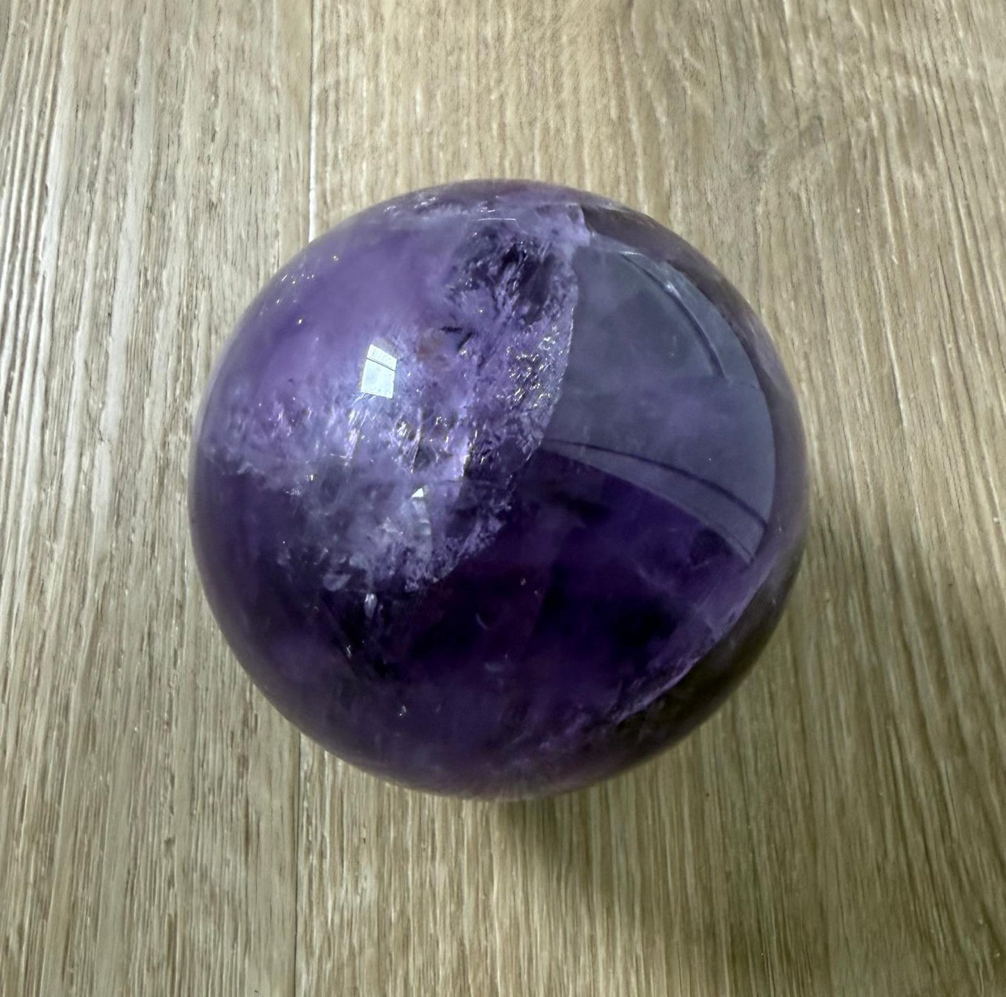 Natural Amethyst Crystal Sphere – 7.5cm | Rainbow Inclusions | Deep & Light Purple Tones