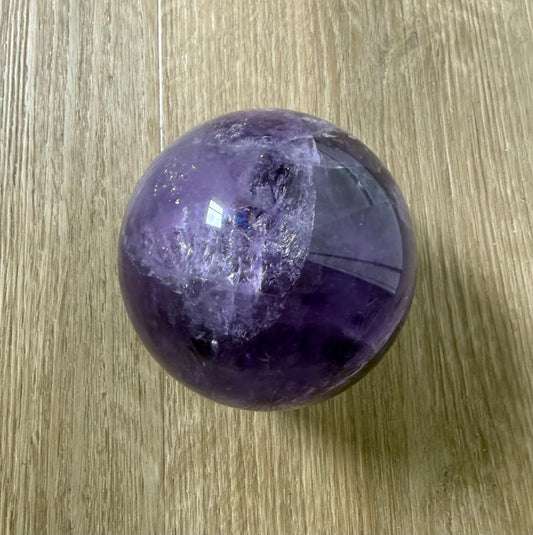 Natural Amethyst Crystal Sphere – 7.5cm | Rainbow Inclusions | Deep & Light Purple Tones