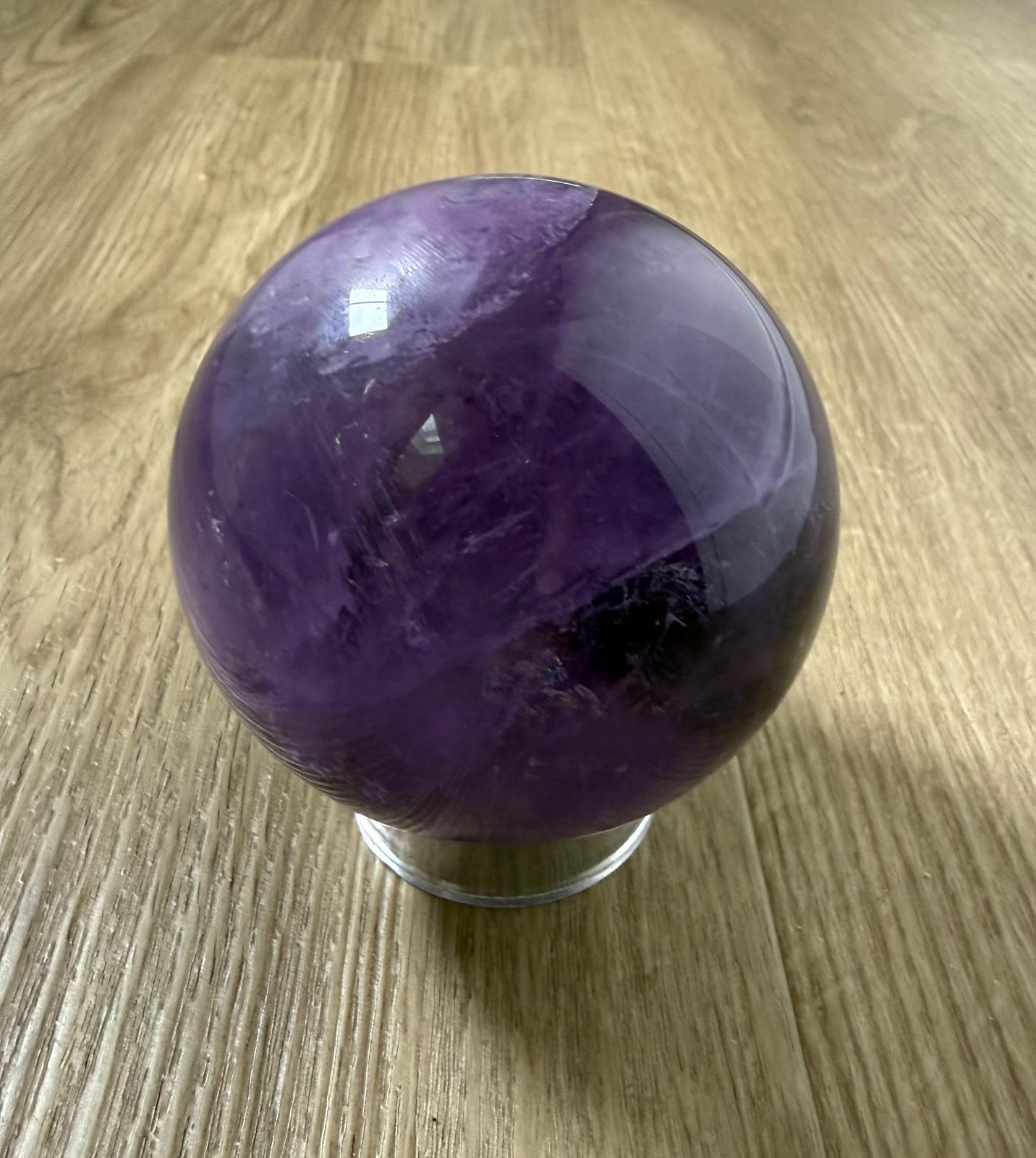 Natural Amethyst Crystal Sphere – 7.5cm | Rainbow Inclusions | Deep & Light Purple Tones