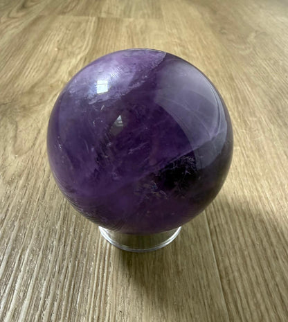 Natural Amethyst Crystal Sphere – 7.5cm | Rainbow Inclusions | Deep & Light Purple Tones