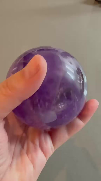 Natural Amethyst Crystal Sphere – 7.5cm | Rainbow Inclusions | Deep & Light Purple Tones