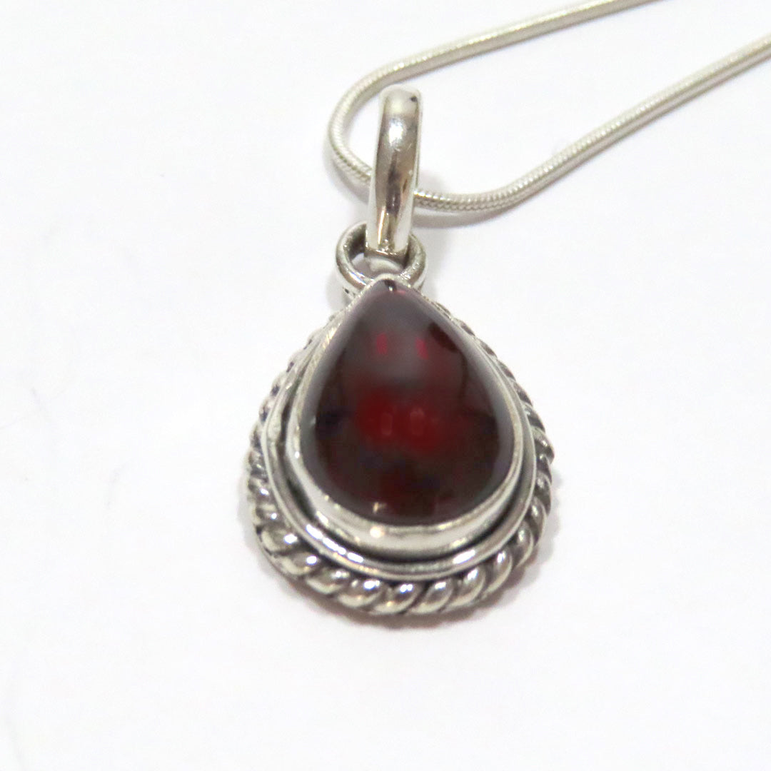 Silver Garnet Drop Necklace