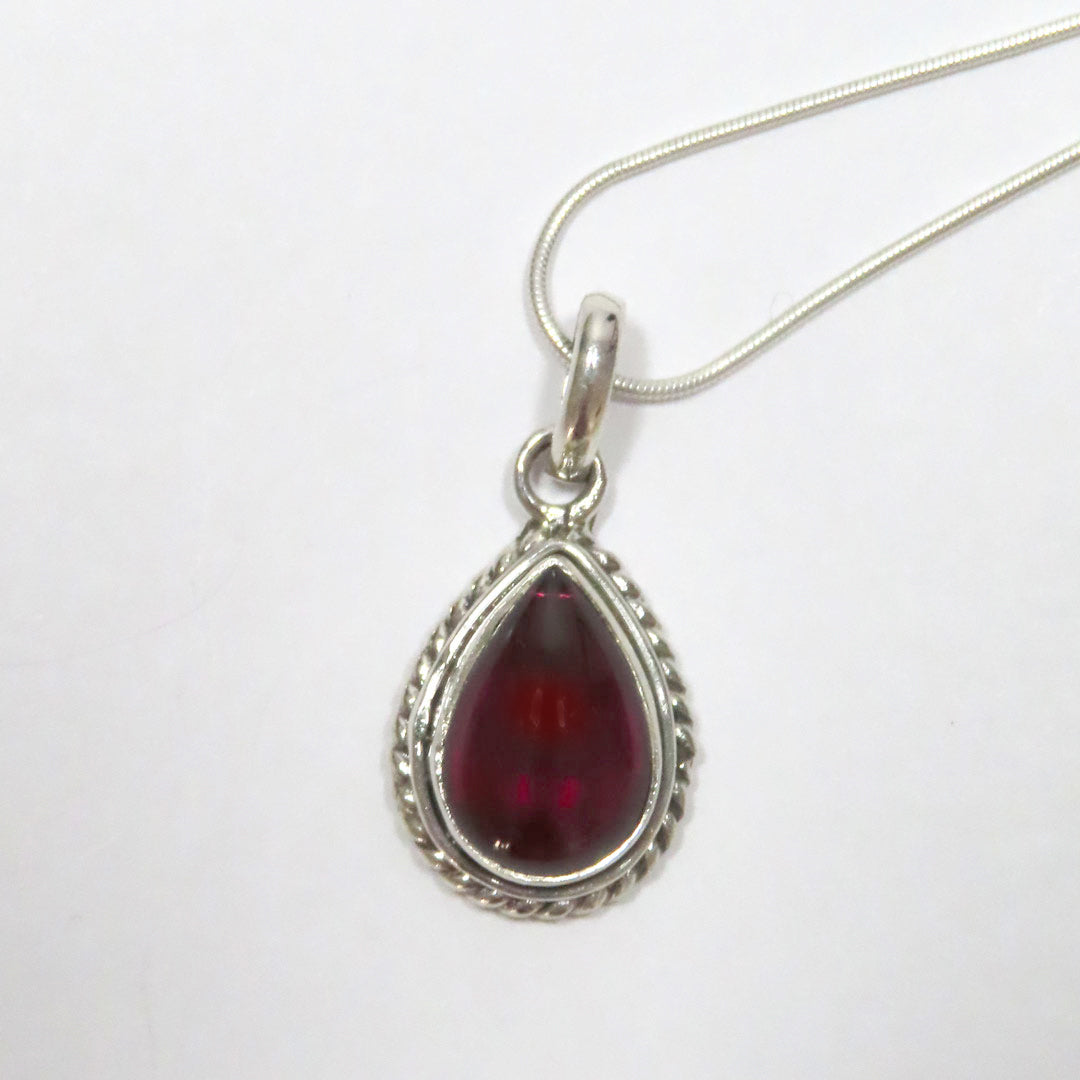 Silver Garnet Drop Necklace