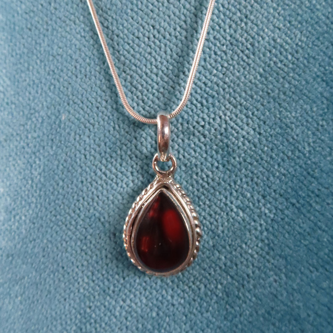 Silver Garnet Drop Necklace