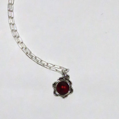 Silver Garnet Flower Necklace