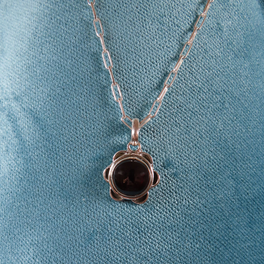 Silver Garnet Flower Necklace