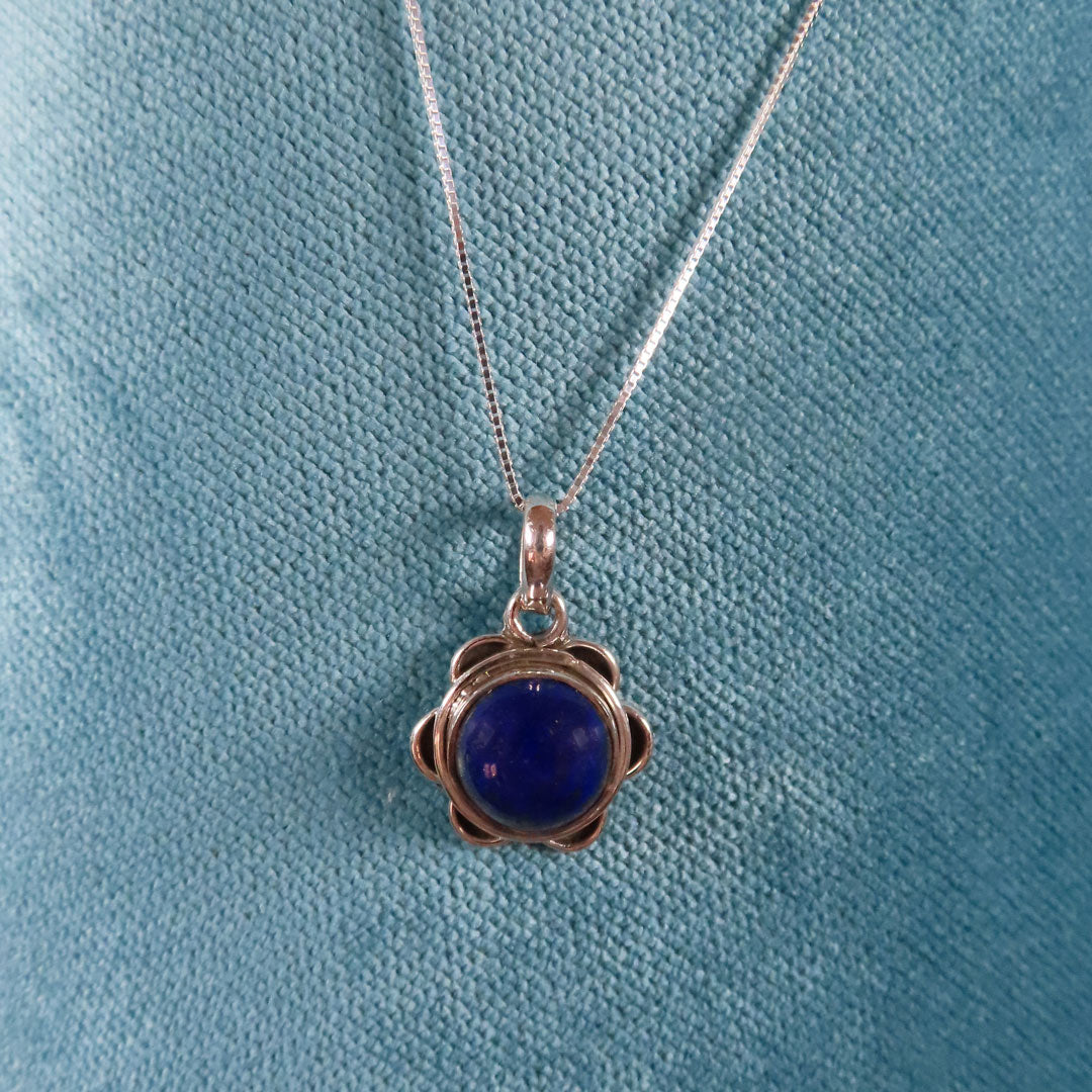 Silver Lapis Lazuli Flower Necklace