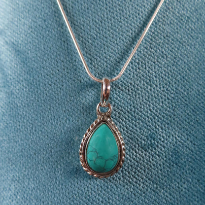 Silver Turquoise Drop Necklace