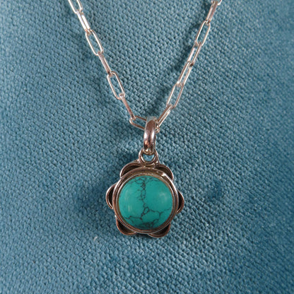 Silver Turquoise Flower Necklace